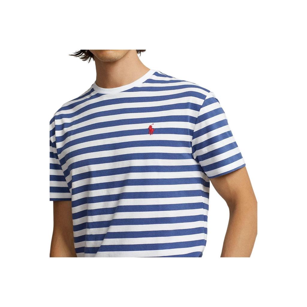 Polo Ralph Lauren SS23 Logo Embroidered Cotton Striped Crew Neck Short Sleeve T-Shirt Men Tops Blue 710906295-001