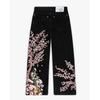 Damen Jeans mit hohem Bund und weitem Bein Lockerer Schnitt Sakura Knight Stickerei Helles Denim Hosen Amerikanischer Vintage Streetwear Lässige Lange Hosen