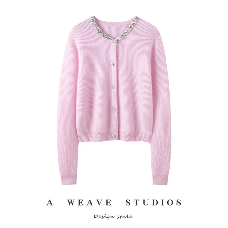 Women`s Luxury Cashmere Sweater: Rhinestone-Embellished, Round
