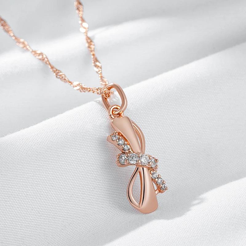 Micro Inlay Zircon Knot Design Pendant Glossy Gold Color Necklace for Women Vintage Fashion Jewelry