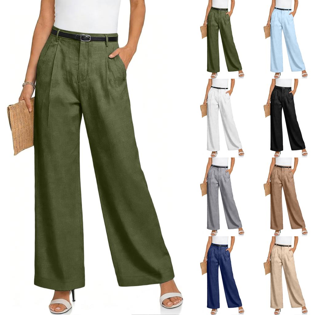 Ladies' Color Casual Fashion Breathable Loose Cotton And Linen Pants