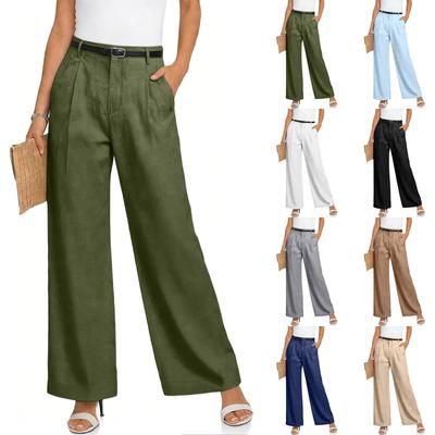 Ladies' Color Casual Fashion Breathable Loose Cotton And Linen Pants