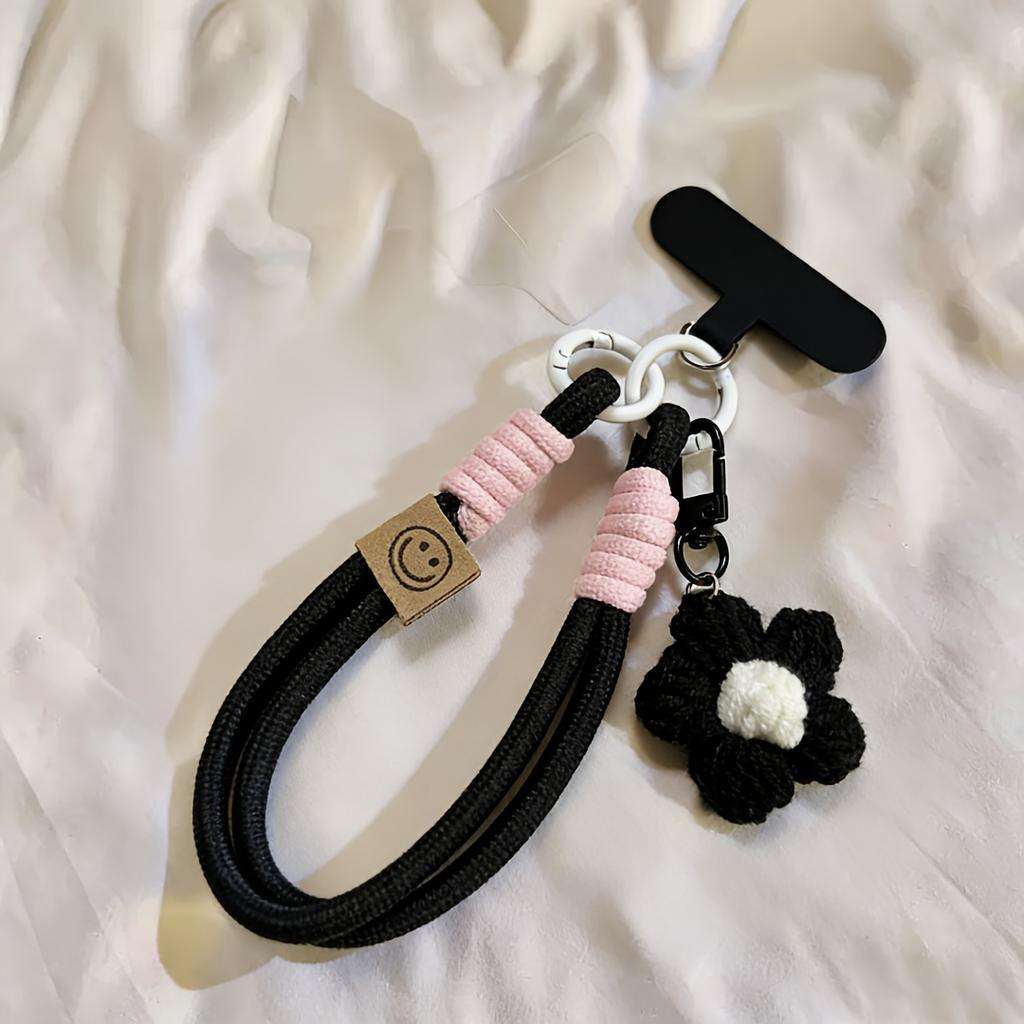 Handgewebtes Handy-Lanyard mit Blumen-Schlüsselanhänger, abnehmbares Ringdesign. Universelles Anti-Verlust-Band für Handyhüllen, Taschen, Karten und den Außenbereich.