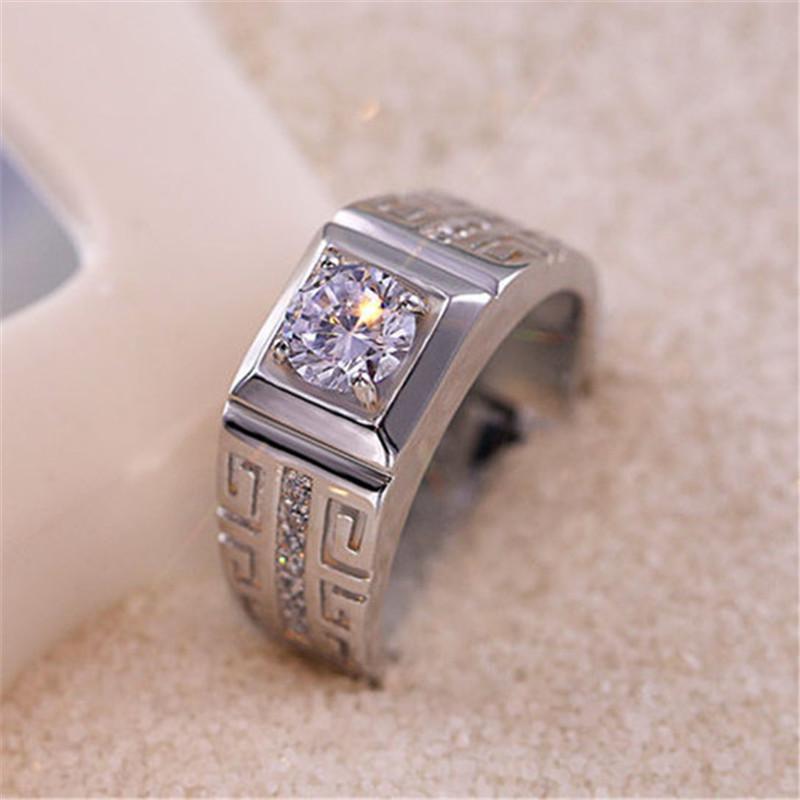 Men 'S Classic Retro Carved Inlaid Square Aaa Zircon Open Style Ring Fashion Jewelry (Size :Adjustable )R0267