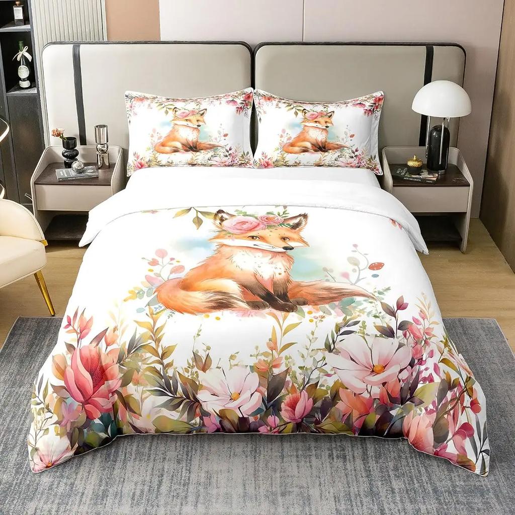 Fox Duvet Cover Sets for Kids Teens Quilt Covers Lightweight Down Room Decor Queen King Size 2 Pillowcase 1 Duvet Cover No Quilt