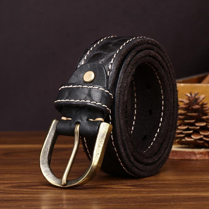 Thickened Personalized Trend Retro Rough Pattern Belt Men'S Leather Pin Buckle First Layer Cowhide Tree Pattern Jeans Belt Men'S