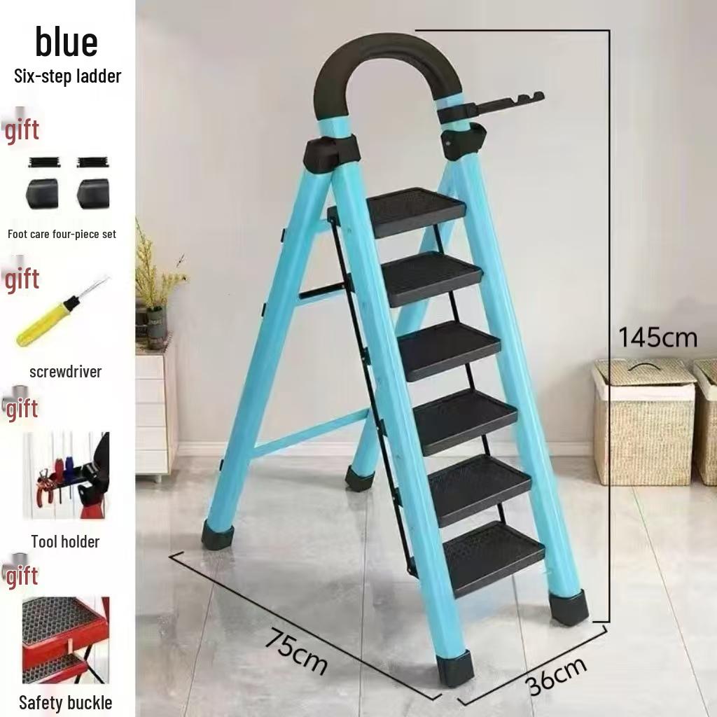 Multi-Functional Carbon Steel Folding A-Frame Telescopic Step Ladder for Indoor Use
