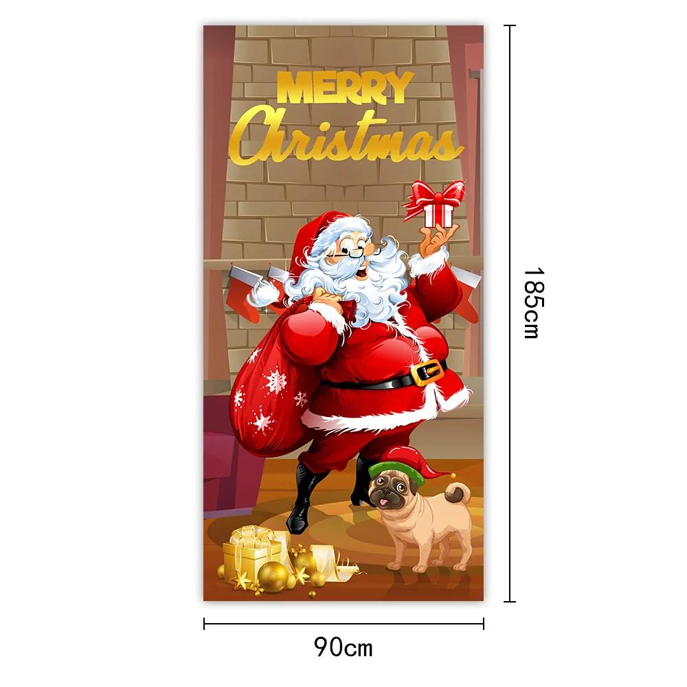 Christmas Outdoor Decoration 2025 Santa Clause Elf Puppies Door Hanging Cloth Background Cloth Party Decors Tapestry Door Cover