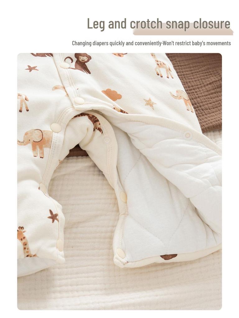 Newborn Winter Jumpsuit with Jacket, Hand & Foot Covers (0-6 Months) - Warm, Thickened Baby Outfit for Outdoor Use