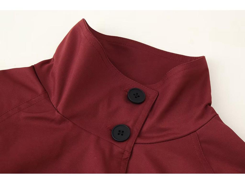 Europäischer und Amerikanischer Damen Doppelreiher Trenchcoat mit Bindegürtel Lässige Kurze Jacke