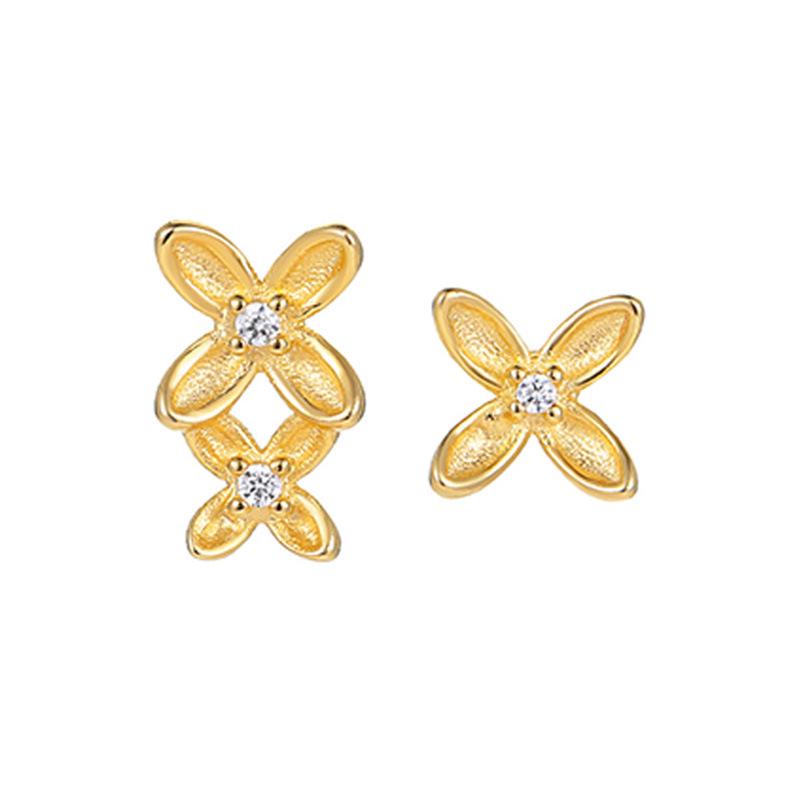 Cuiyan S925 Silver Asymmetrical Flower Stud Earrings - Korean & Chinese Style Trend for Women
