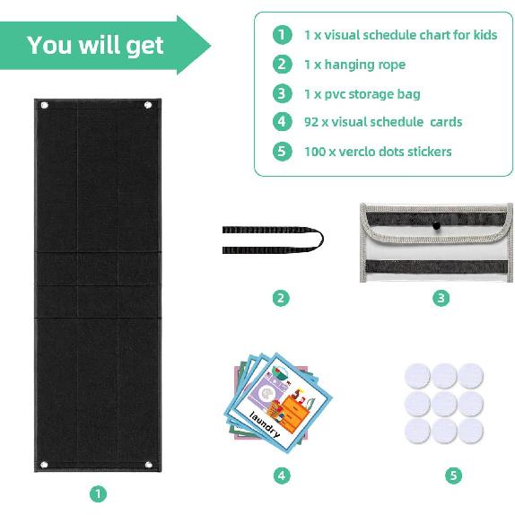 Large Black Visual Schedule Chart for Kids Chore with 92 Pcs Cards, Visual Behavioral Routine Tool for Toddlers, Daily Schedule Board Autism Learning