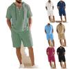 Set Casual Due Pezzi da Uomo a Manica Corta con Cappuccio e Pantaloncini a Colore Solido