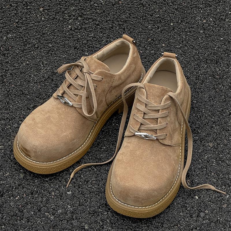 

Осень 2025 имитация кашемира антикашемир толстая подошва Микки Дерби низкие ботинки ревень круглый носок большая голова увеличивающие рост пара кожаная обувь 39