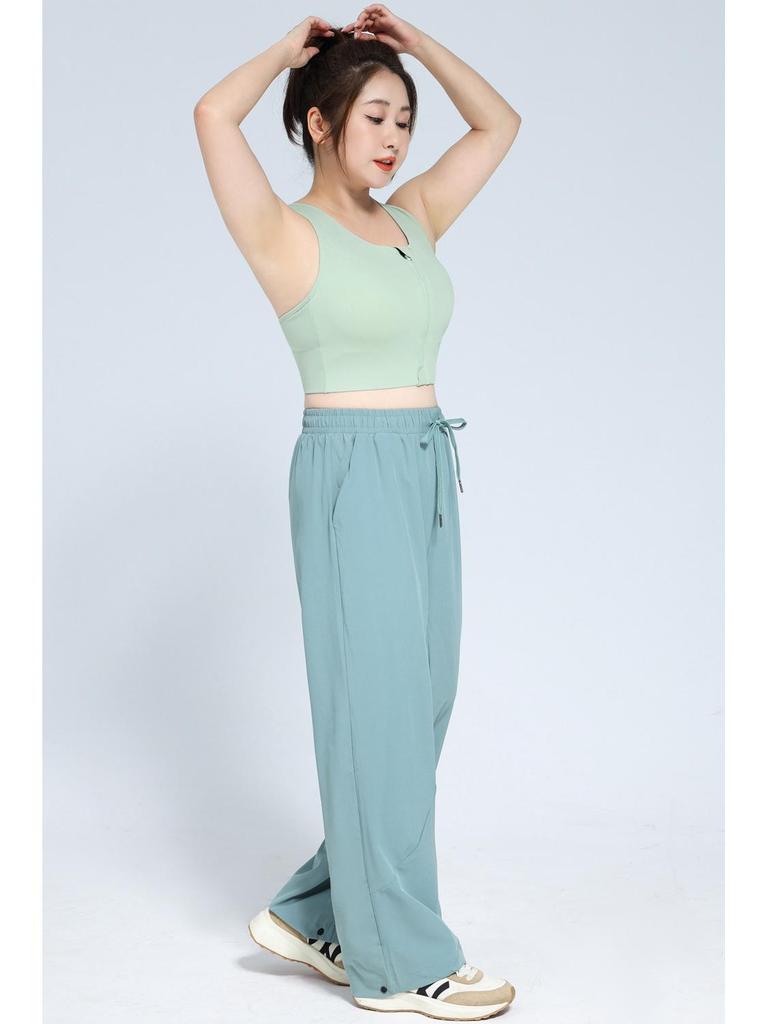 High Waist Tummy Control Sports Bra with Front Zipper, Longline Design, Full Coverage, High Impact Support, and Adjustable Straps.