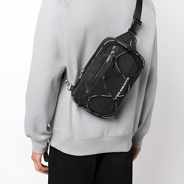 Versace Jeans Couture Silver Hardware Zipper Closure Nylon Crossbody Shoulder Bag Men bags Black 75YA4B55ZS929899