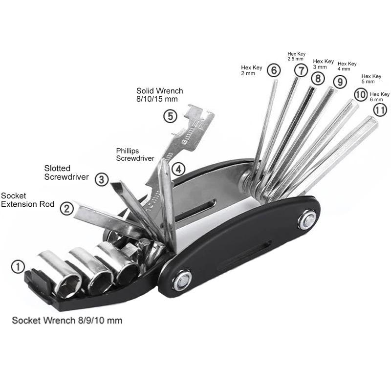 16 In 1 Mountain Bike Portable Socket Multi-purpose Wrench Tool Screwdriver Motorcycle Maintenance Tool Convenient and Practical