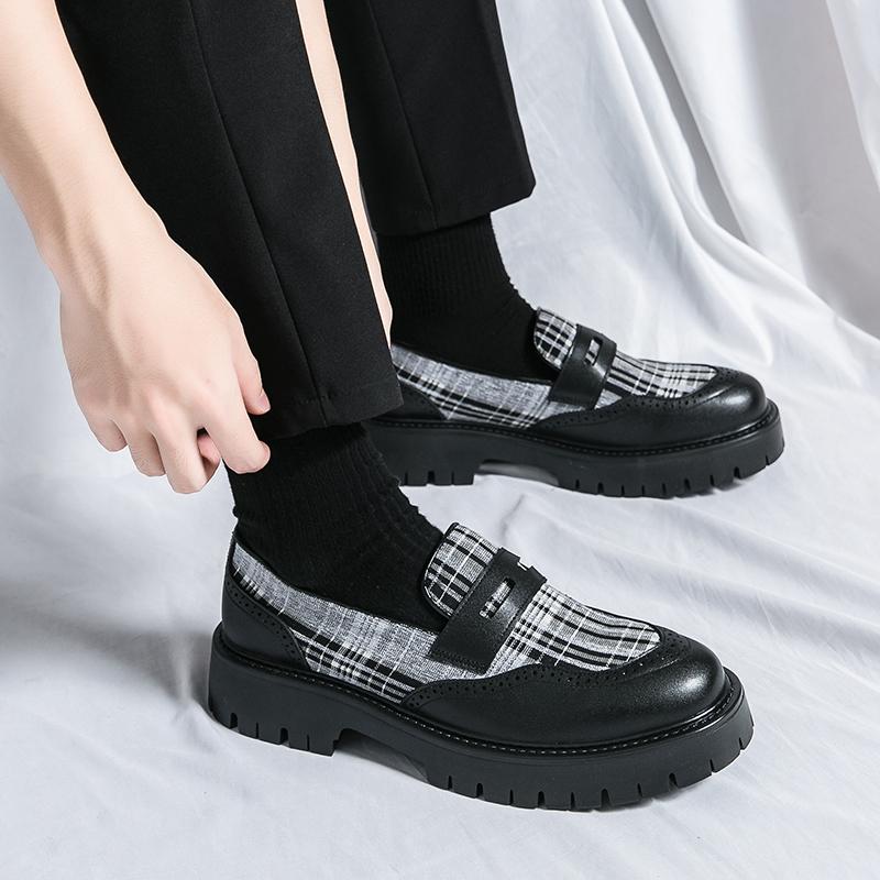 New Men Business Loafers Black Thick Soled Wear Resistant Leather Shoes European Style One Step Fashion Dress Shoes Size 38-46