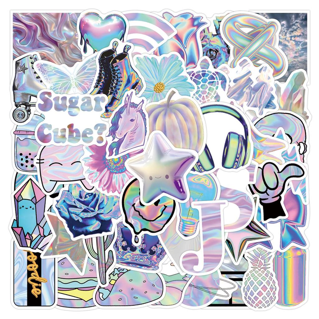Iridescent Graffiti Stickers Set - 55 Sheets for Scooters, Luggage, Water Cups, and More