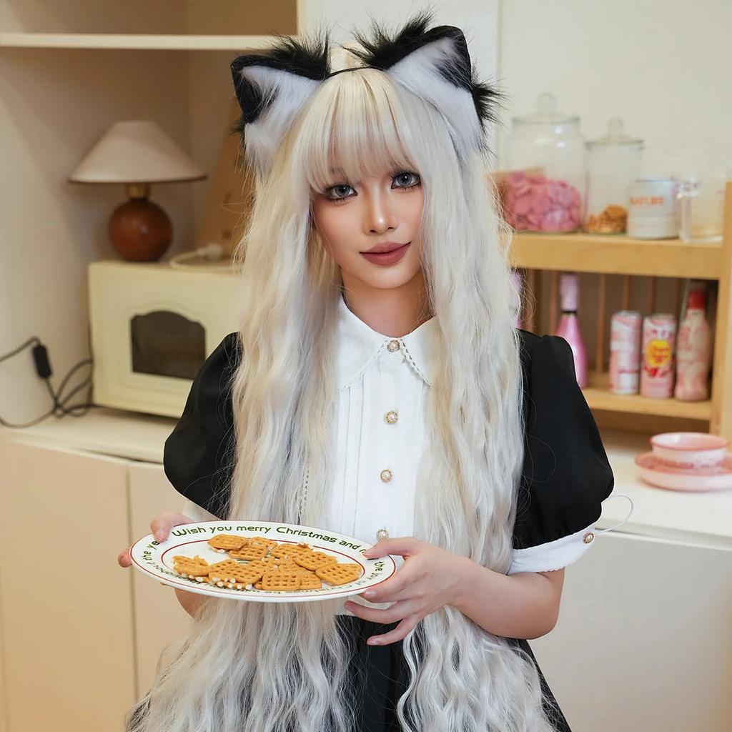 PARK YUN Long Curly Wave Ash Wig For Women Daily Use Cosplay High Density Synthetic Layered Wigs Natural Looking With Bangs