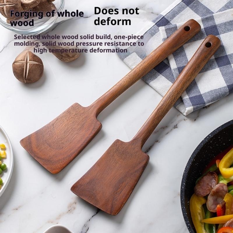 Nonstick Pan Wooden Spatula High Temperature Resistant Acacias Kitchen Tool Ergonomic Grip For Flipping Stirring Serving