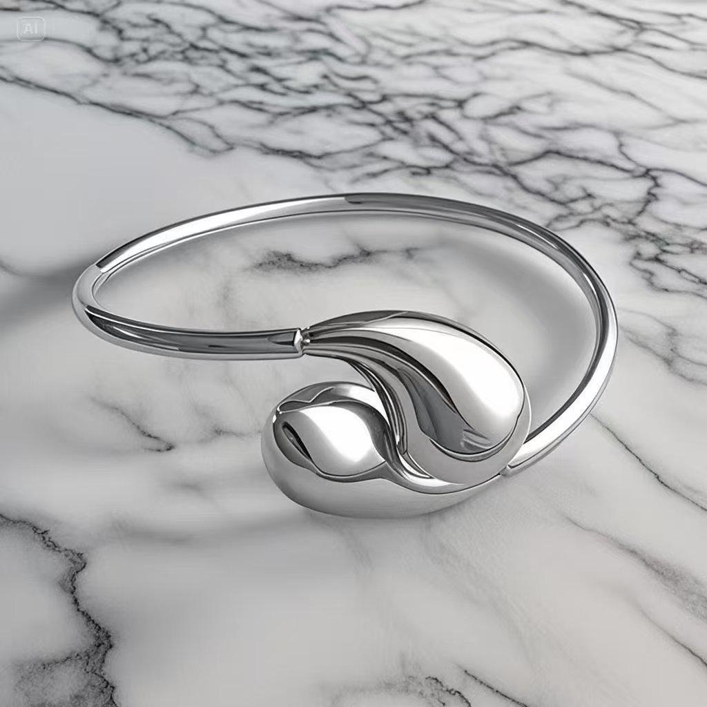 Women's Adjustable C-Shaped Titanium Steel Bracelet - 6mm Wide, Stainless Steel, Colorfast Jewelry