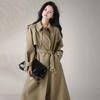 Übergröße Frühling Herbst Lang Elegant Chic Trenchcoat für Frauen Kordelzug Taille Zweireihige Jacke