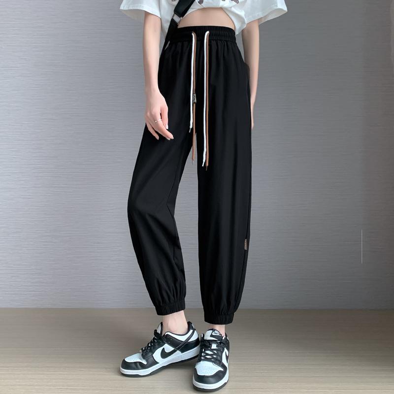 

Летние эластичные быстросохнущие повседневные длинные брюки с высокой талией, тонкие, солнцезащитные, дышащие спортивные штаны XXL чёрный