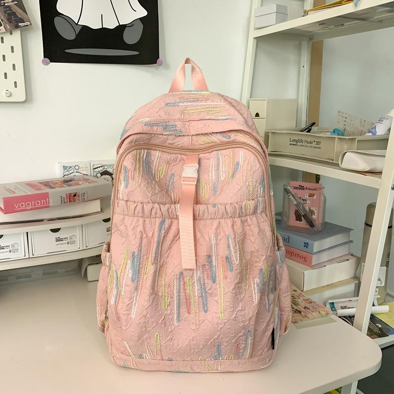 Junior High School Schoolbag Colorful Embroidery Women's Large Capacity Backpack Student Backpack