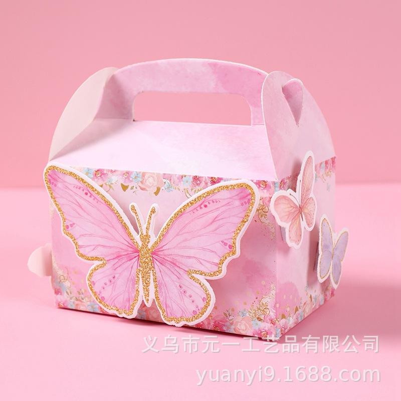 WTEMPO Floral Butterfly Birthday Gift Boxes with Handles Butterfly Floral Treat Boxes Party Favors Packaging Box for Princess Birthday Baby Shower