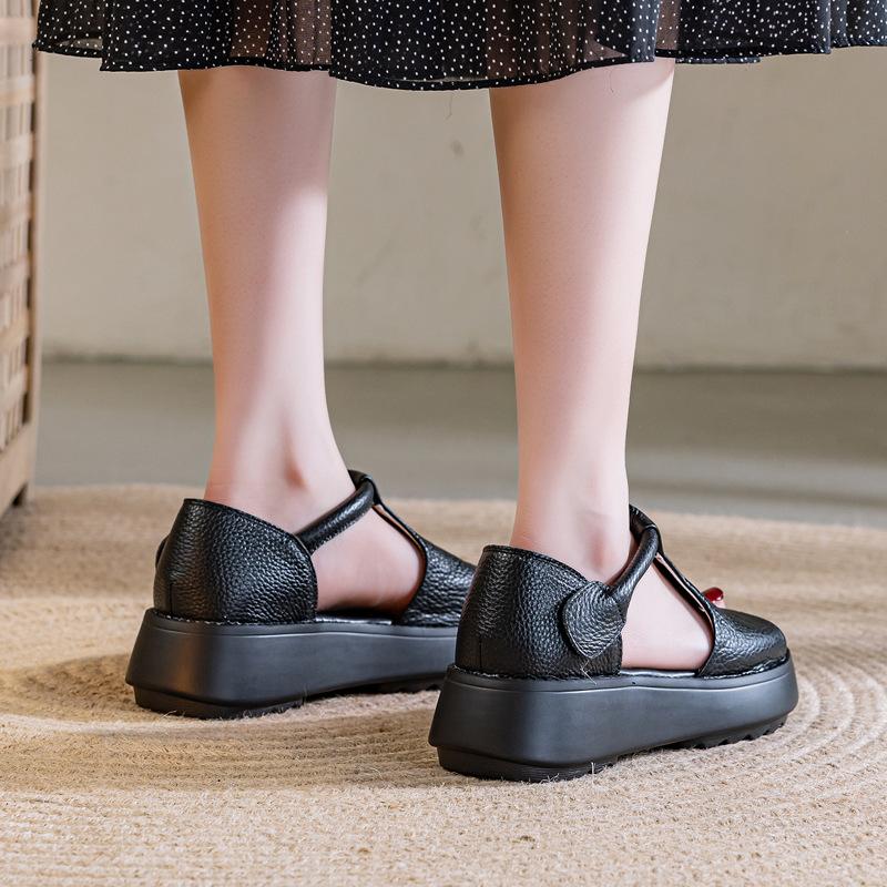 Fashion GKTINOO Summer Wedges Platform Sandals Fashion Genuine Leather Shoes Ladies Casual Peep Toe Soft Comfortable Sandalias De Mujer