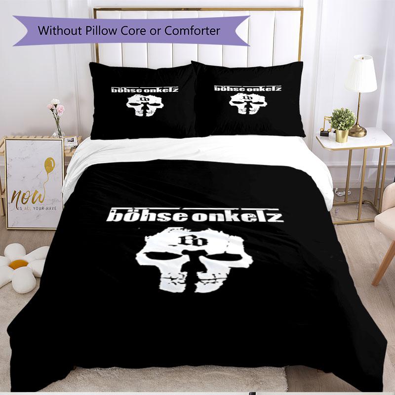 3pcs Duvet Cover Set (1*Duvet Cover + 2*Pillowcase, Without Core), Bohse Onkelz Print Soft All‑Season Bedding Set, Home Bedroom Decor Gift