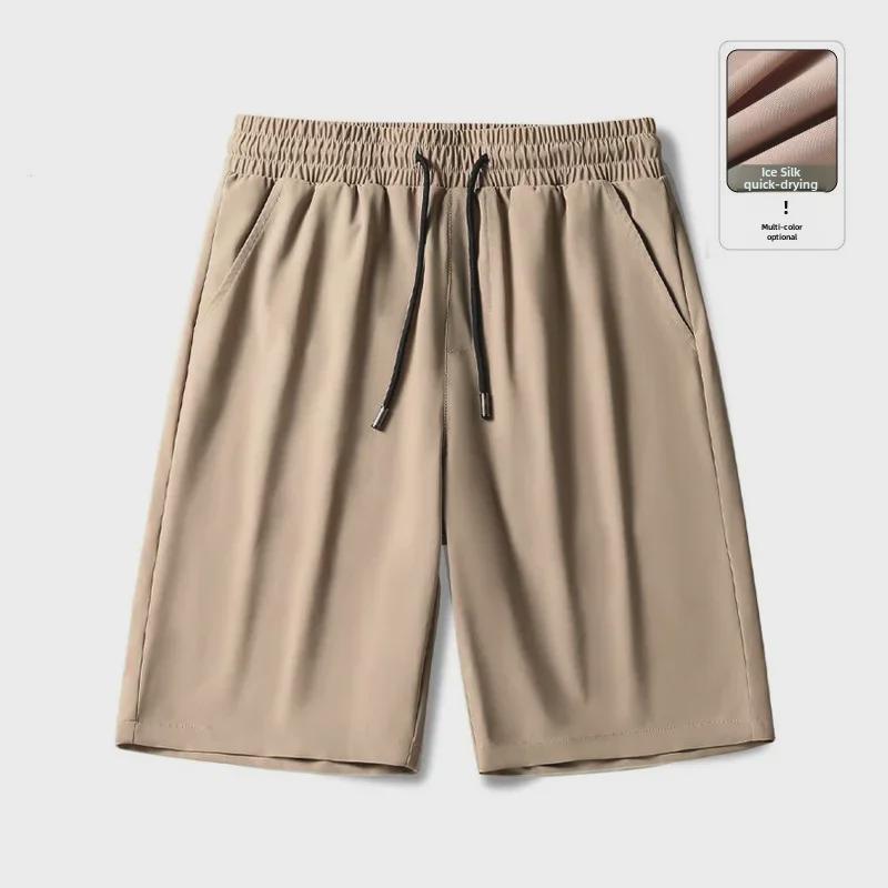 Men's Summer Black Ice Silk Loose Fit Five-Point Sport Shorts