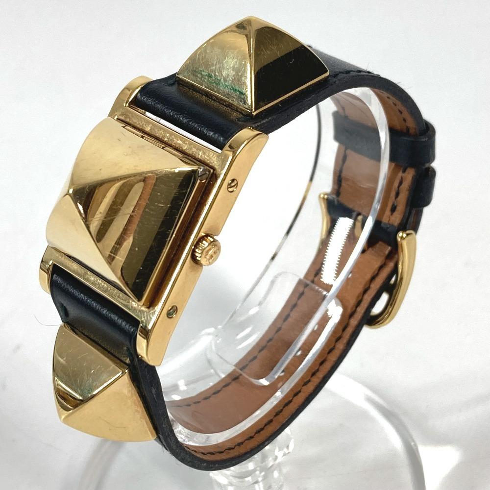 HERMES Medor Quartz Bracelet Watch Watch Clock Wristwatch Leather Black