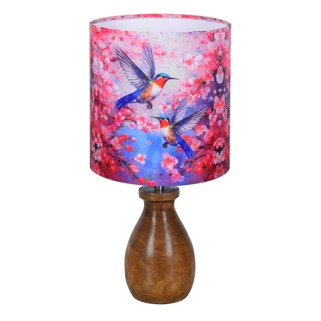 Rustikale Holz-Dovetail-Topf-Tischlampe mit bedrucktem Stoffschirm | Handgefertigtes Nachttischlicht für Wohnzimmer, Schlafzimmer, Büro, Café, Heimdekor,