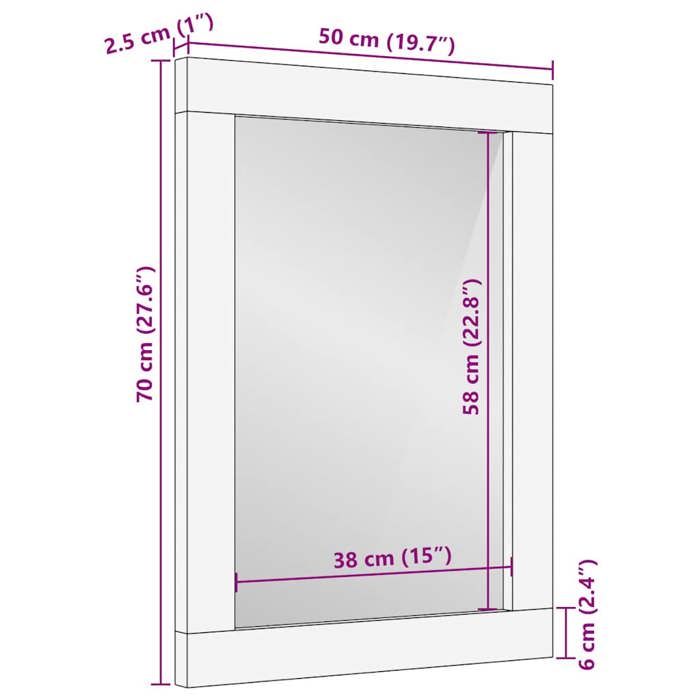VidaXL Bathroom Mirror 50x2.5x70 Cm Solid Mango Wood, Mirror, Vanity Mirror, Hanging Mirror 4017823