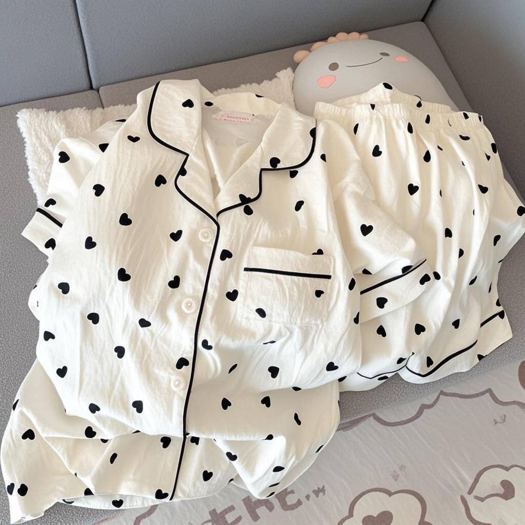 Cotton Sleepwear Set Women Summer Thin Short Sleeve Shorts Comfortable Home Wear For Relaxing