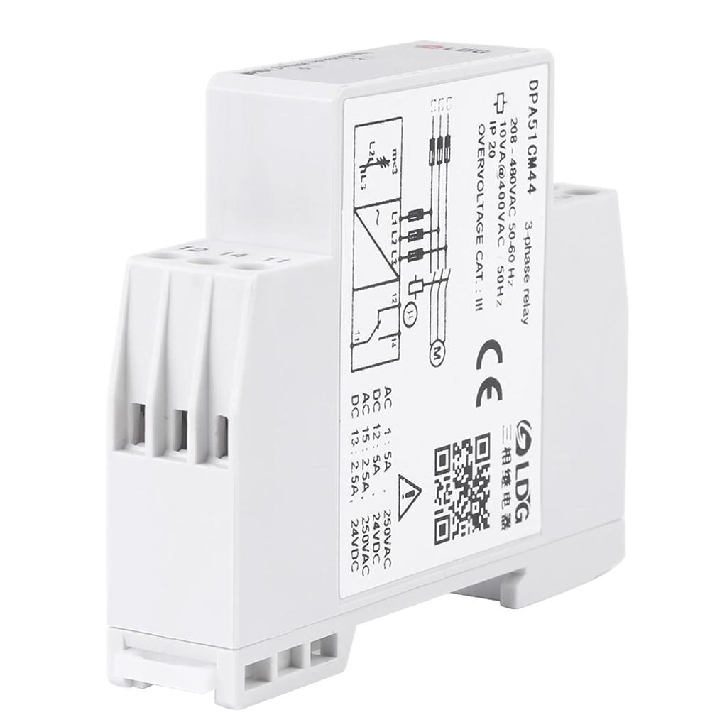 EVTSCAN Latest DPA51CM44 3-Phase Monitoring Relay, CurrentVoltage Monitoring Relay Phase Sequence Protector for ThreePhase System, Without Neutral,