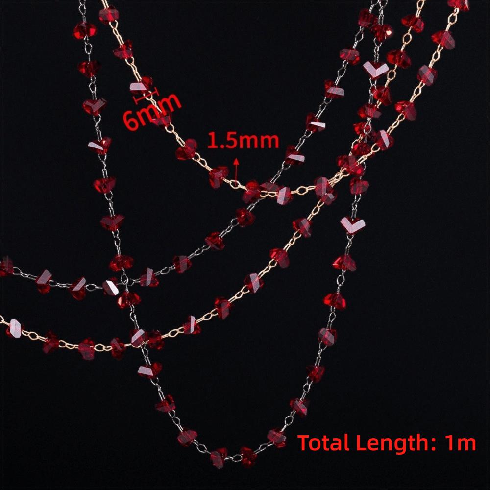 Red Beads Crystal Stone Chains 1Meter Tassel Chain Fashion Copper Chain for Necklaces Bracelets