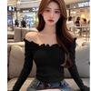 French One-word Shoulder Short Long-sleeved Top T-shirt, Spice Girl Slim-fitting and Thin Autumn and Winter Bottoming Shirt