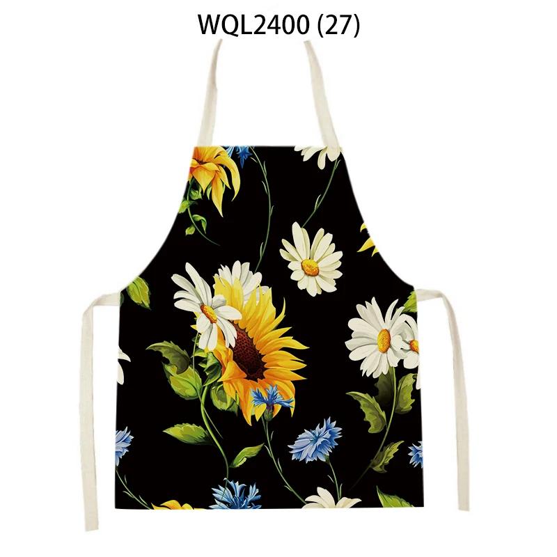 Flower Printed Sleeveless Kitchen Aprons for Women Colorful Pattern Pinafore Home Cooking Baking Waist Bib Kitchen Accessories