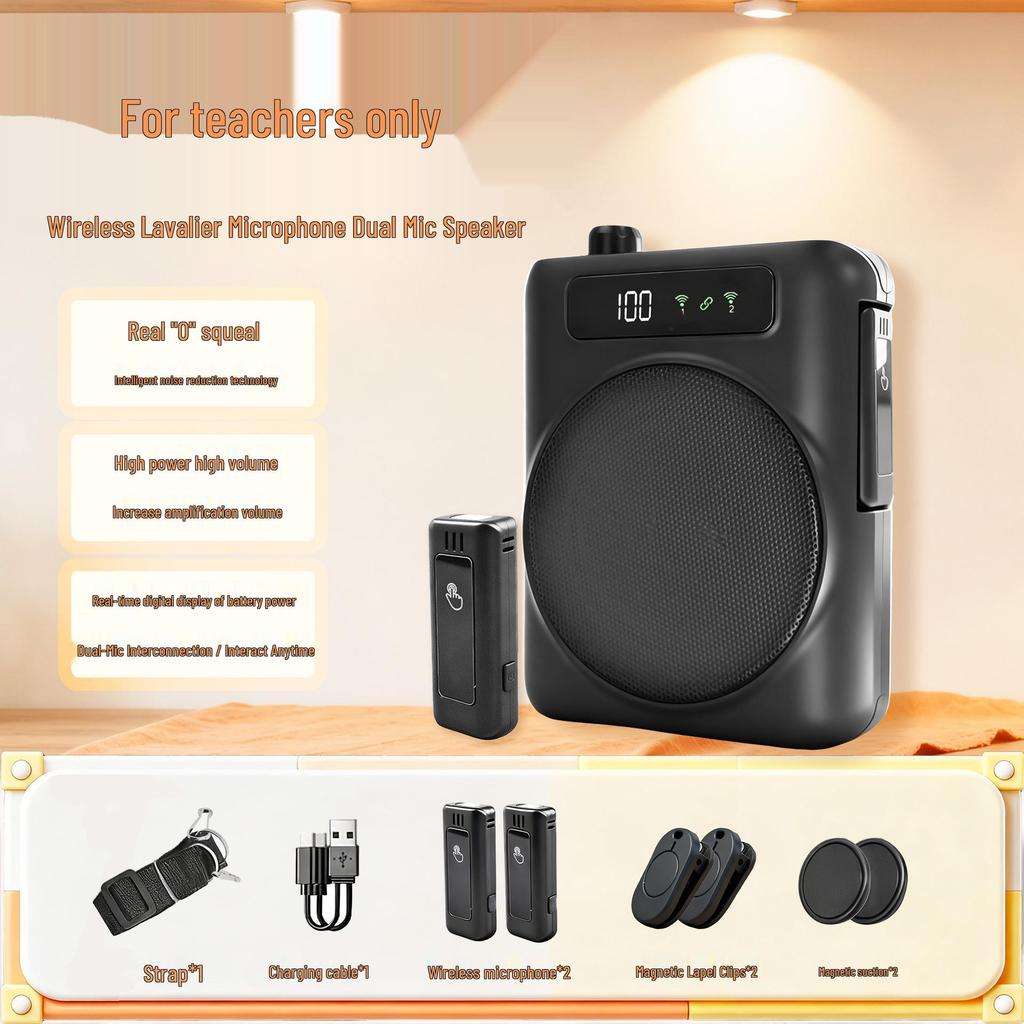 High-Power Magnetic Dual-Microphone Wireless Lavalier Speaker for Teachers and Outdoor Public Address