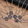 Initials Necklaces for Men Women,A-Z 26 Letters Black Square Stainless Steel Pendant Collar,45-60CM Twisted Rope Chain Gifts