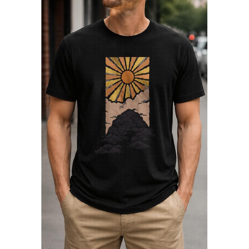 Plus Size - Men's T-Shirt S-5XL Featuring A Vintage Sunburst Over Mountain Graphic Print - A Casual Short-Sleeve Crew-Neck Top With A Relaxed Fit,
