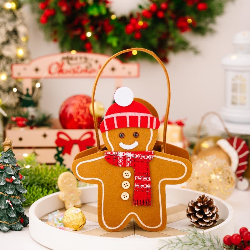 1Pc Christmas Decoration Cartoon Double Sided Gingerbread Handbag Christmas Children's Candy Bag Gift Bag