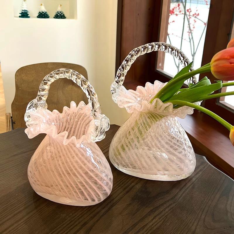 Luxus-Handtaschen-Vase Glas-Blumenkorb für Wohnzimmer Heimdekoration Blumengesteck