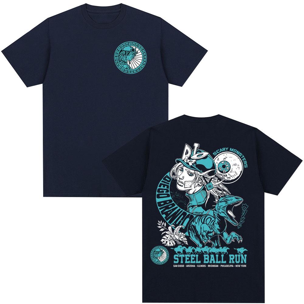Anime Jojo Bizarre Adventure Tshirt STEEL BALL RUN Diego Brando Manga Graphic Tshirts Men Women Cotton Casual Oversized Tshirt