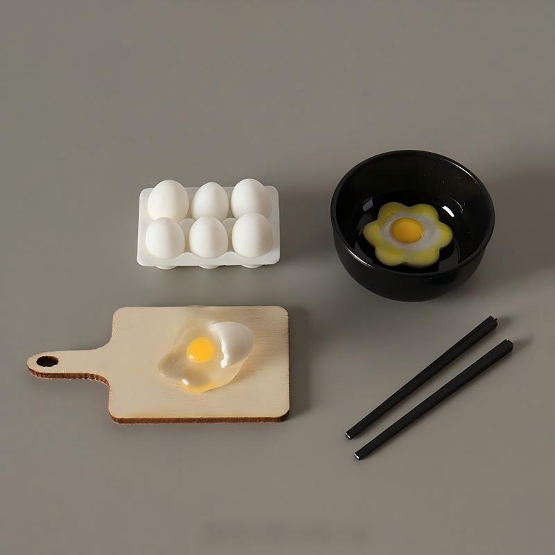 Pretend Play Toy Set, Miniature 1:12 Dollhouse Kitchen Egg Frying Pan Scene Props