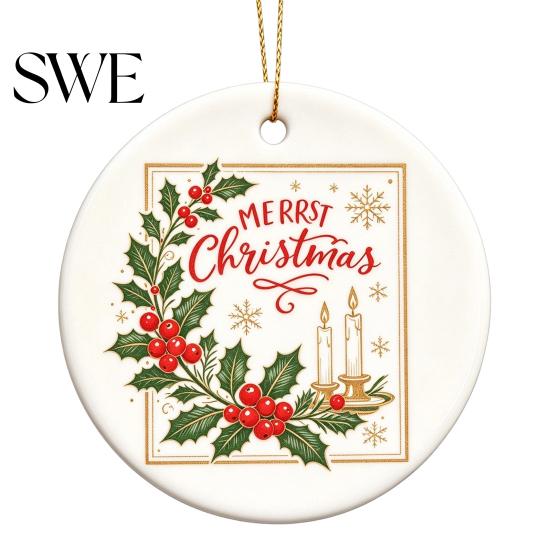 Xmas Tree Hanging Ornaments Ceramic Christmas Ornament, 2D Double Sided Cowboy/Nutcracker/Holy Berry Living Room Wall Decor Ornament for Holiday Tree,