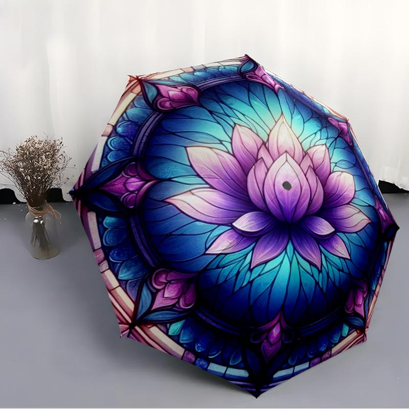 1 PC Automatic Folding Umbrella - Mandala Lotus Pattern, Portable & Foldable Design with 8 Ribs, Christmas Birthday Gifts
